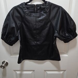Steve Madden Black Puff Sleeve Leather Top NWT